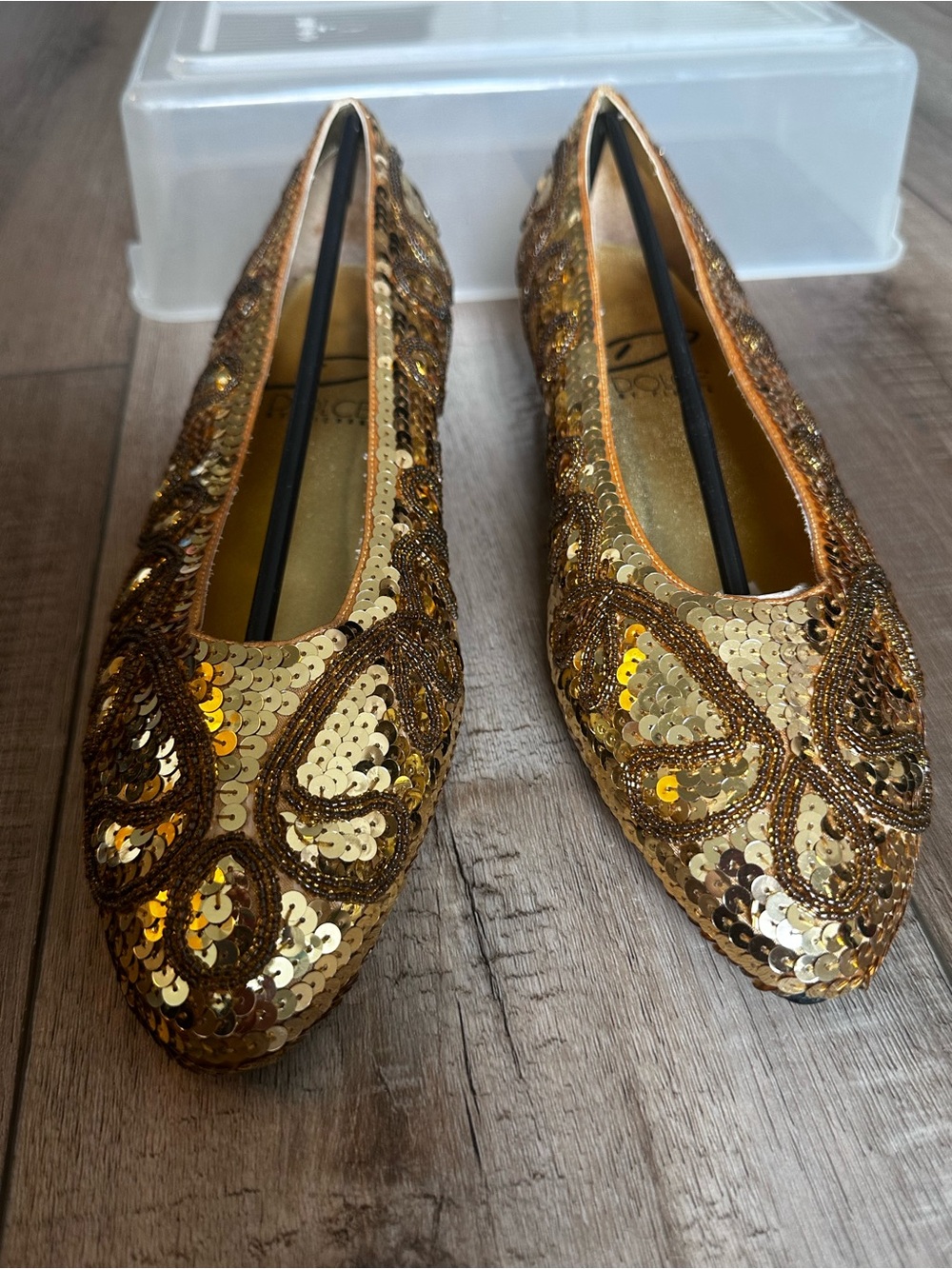 Sequin Embellished Gold Women's Ballet Flats